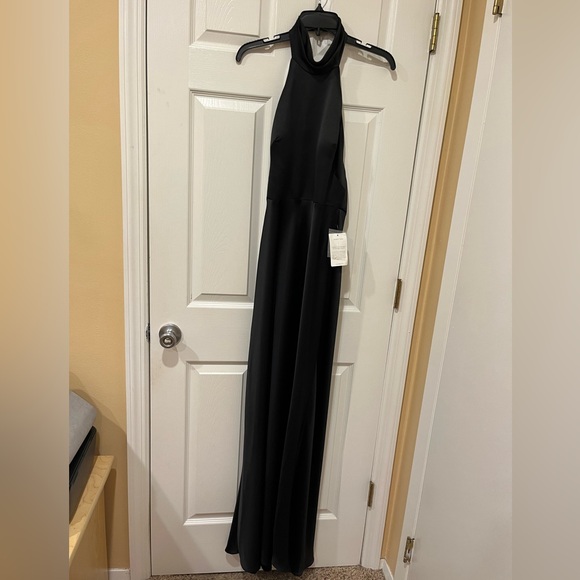 Jenny Yoo Black Luxe Satin Halter Neck Low Back Nicole Gown - Picture 4 of 13